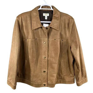 Talbots NEW Womens Plus Size 3XL Tan Leather Lined Bomber Jacket Factory Patena
